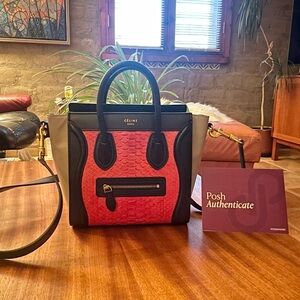 Celine Nano Luggage Red and Black Women's Bag